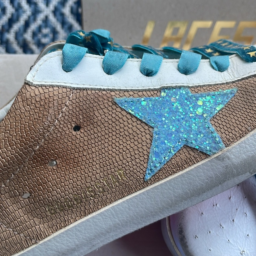 NIB HTF Golden Goose Lizard Glitter Star Size 38 with Custom Velvet Laces